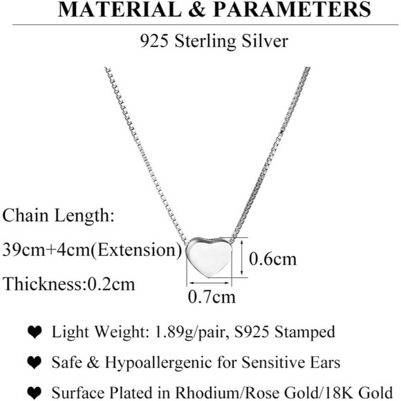 Genuine 925 Sterling Silver Tiny Love Heart Pendant Necklace for Women Simple Sw - Picture 7 of 8